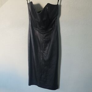 Strapless Leather Midi Dress